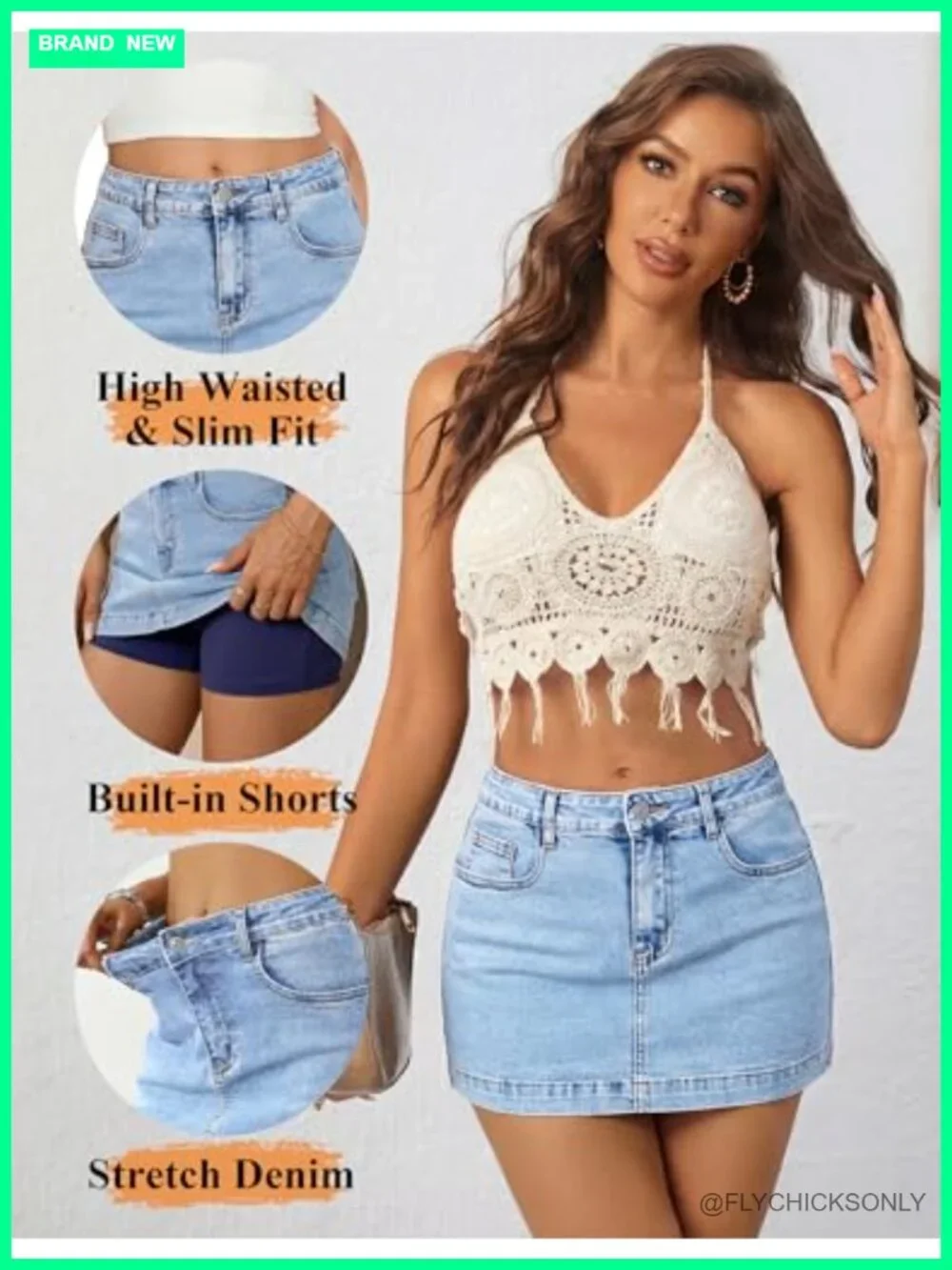 High Waisted Denim Skort with Built-in Shorts